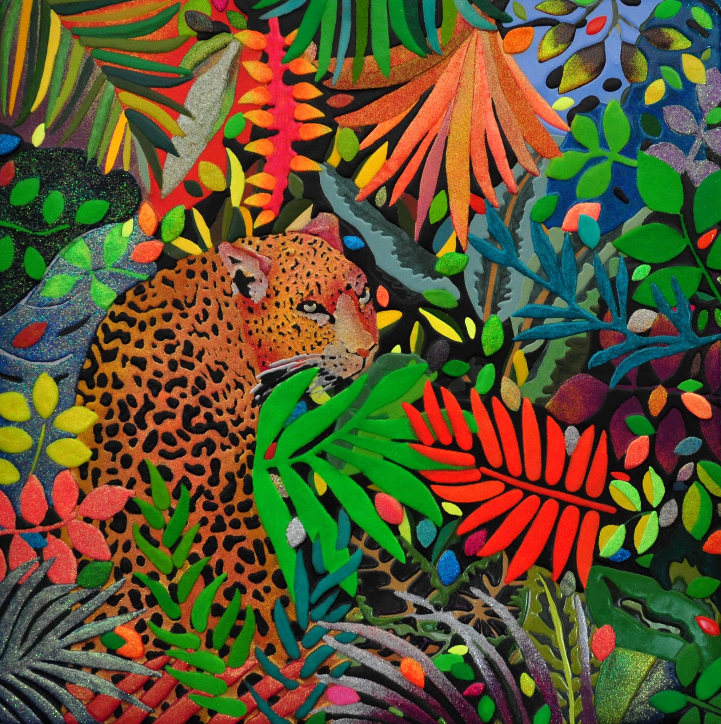 Leopard Glitter Acrylics Resin On Canvas 90 X 90 cm
